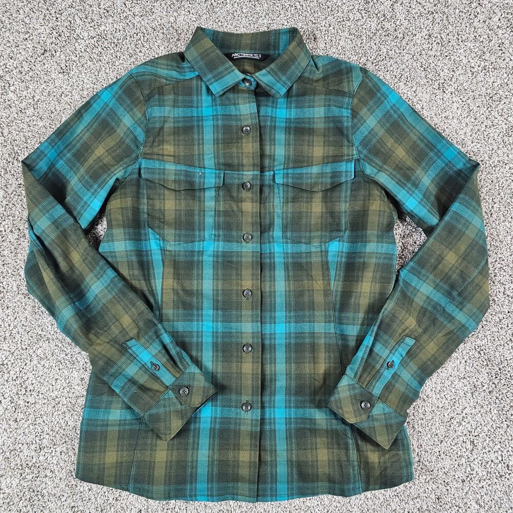 Arcteryx Addison Shirt Womens Medium Green Plaid Flannel Long Sleeve Tartan Gorp